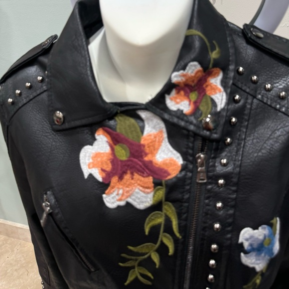GUC Size M Bollrllr Black Embroidered Studded Leather Street Riding PU Jacket - Picture 5 of 16